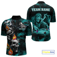 Load image into Gallery viewer, Personalized Turquoise Smoke Skull Billiard Shirts For Men Custom Death Skeleton Billiard Jerseys TDM3871