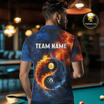 Personalized Water And Fire 8 Ball & 9 Ball Billiard Shirt For Men, Pool Team Jersey Polo & 1/4 Zip TDM6297
