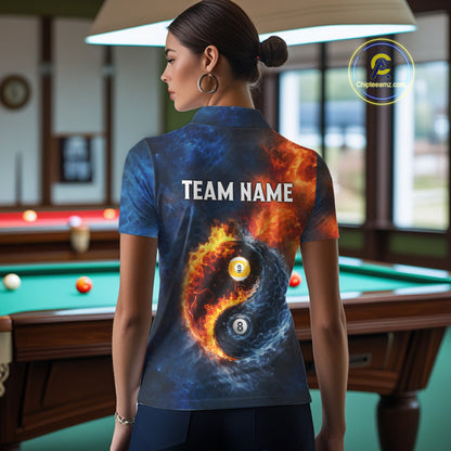 Personalized Water And Fire 8 Ball & 9 Ball Billiard Shirt For Women, Pool Team Jersey Polo & 1/4 Zip TDM6297