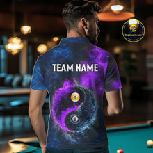 Load image into Gallery viewer, Custom Blue Purple Water Fire Billiard Shirt For Men, 8 Ball &amp; 9 Ball Pool Jersey Polo &amp; 1/4 Zip TDM6298