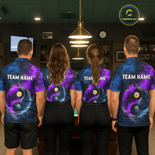 Load image into Gallery viewer, Custom Blue Purple Water Fire Billiard Shirt For Men, 8 Ball &amp; 9 Ball Pool Jersey Polo &amp; 1/4 Zip TDM6298