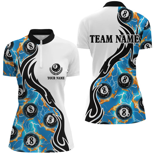 Blue 8 Ball Pool Fire Thunder Lightning Custom Billiard Shirts For Women Team League Billiard Jerseys TDM1782