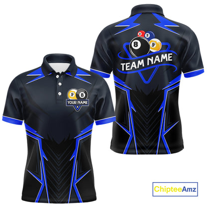 Billiard Jersey For Men Custom Polo & 1/4 Zip Billiard Team Shirt, 8 Ball & 9 Ball Pool Shirt|Blue TDM4329