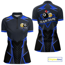 Load image into Gallery viewer, Billiard Jersey For Women Custom Polo &amp; 1/4 Zip Billiard Team Shirt, 8 Ball &amp; 9 Ball Pool Shirt|Blue TDM4329
