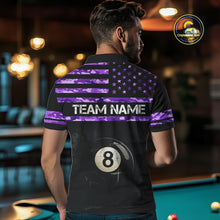 Load image into Gallery viewer, Customized Retro 8 Ball Pool Purple Camo US Flag Billiard Shirt For Men, Patriotic Billiard Jersey TDM4331