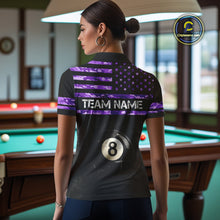 Load image into Gallery viewer, Customized Retro 8 Ball Pool Purple Camo US Flag Billiard Shirt For Women, Patriotic Billiard Jersey TDM4331