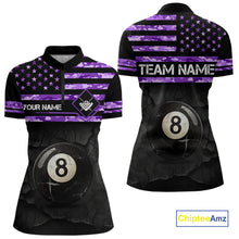 Load image into Gallery viewer, Customized Retro 8 Ball Pool Purple Camo US Flag Billiard Shirt For Women, Patriotic Billiard Jersey TDM4331