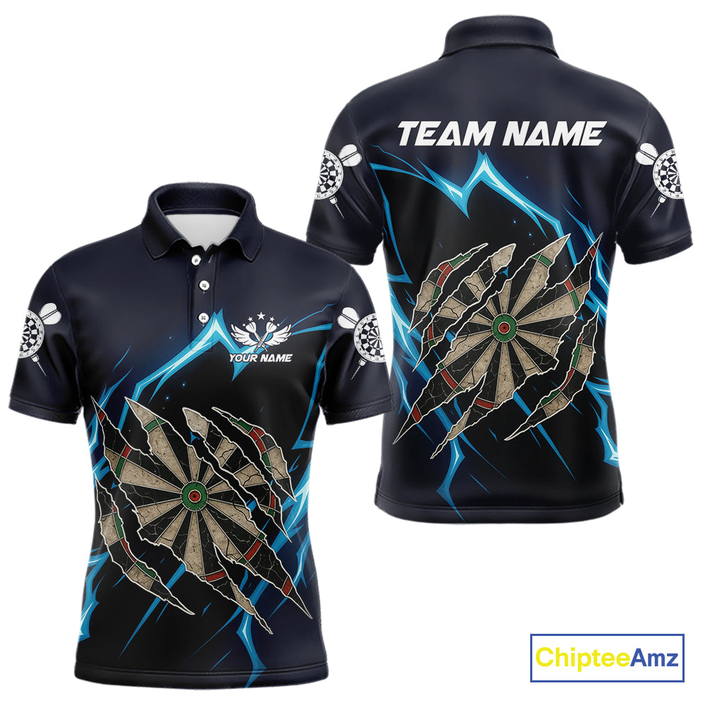 Personalized Thunder Lightning Dark Navy Darts Shirt For Men Custom Funny Darts Team Jerseys TDM4336