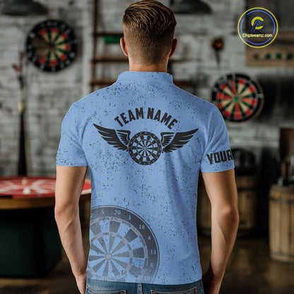 Eagle Retro American Flag Patriotic Darts Shirts For Men Custom Darts League Team Jersey | Blue TDM7190
