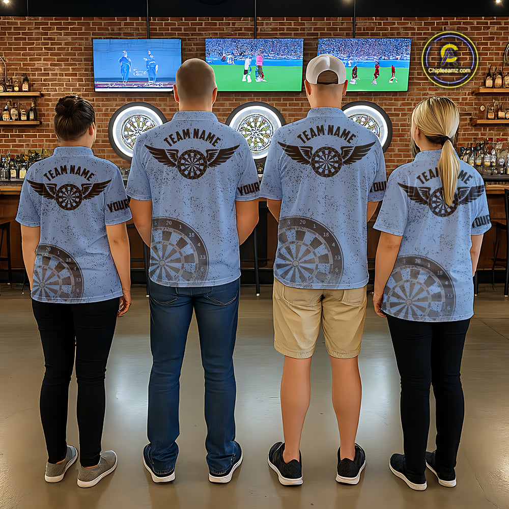 Eagle Retro American Flag Patriotic Darts Shirts For Women Custom Darts League Team Jersey | Blue TDM7190