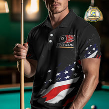 Load image into Gallery viewer, Personalized Black Grunge American Flag Billiard Shirt For Men Custom Patriotic 8 Ball Pool Jersey TDM4757
