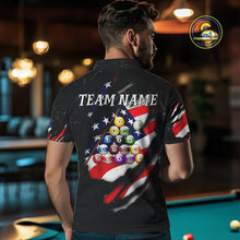 Load image into Gallery viewer, Personalized Black Grunge American Flag Billiard Shirt For Men Custom Patriotic 8 Ball Pool Jersey TDM4757