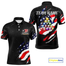 Load image into Gallery viewer, Personalized Black Grunge American Flag Billiard Shirt For Men Custom Patriotic 8 Ball Pool Jersey TDM4757