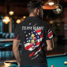 Load image into Gallery viewer, Personalized Patriotic 9 Ball Billiard Shirt For Men Custom Black Grunge American Flag Pool Jersey TDM4758