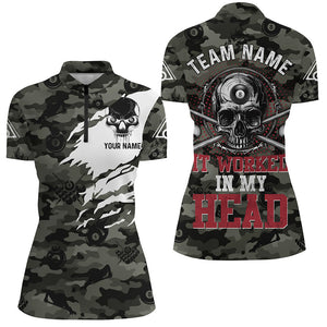 Billiard Skull It Worked In My Head Custom Camo Women Billiard Shirts, Funny Saying Billiard Jerseys TDM2705