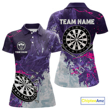 Load image into Gallery viewer, Purple Grunge Darts Shirt With Pocket Option For Women Custom Darts Jersey TDM4977