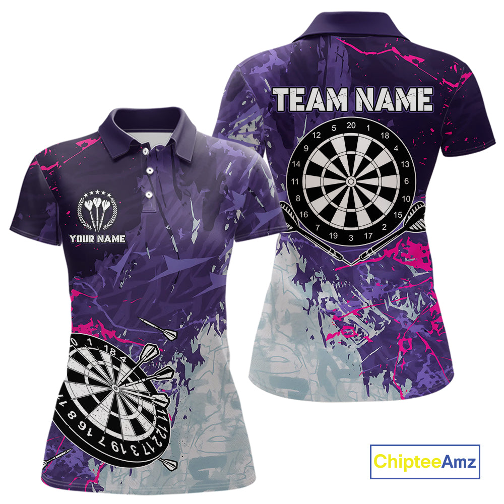 Purple Grunge Darts Shirt With Pocket Option For Women Custom Darts Jersey TDM4977