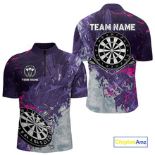 Load image into Gallery viewer, Purple Grunge Darts Shirt With Pocket Option For Men Custom Darts Jersey TDM4977