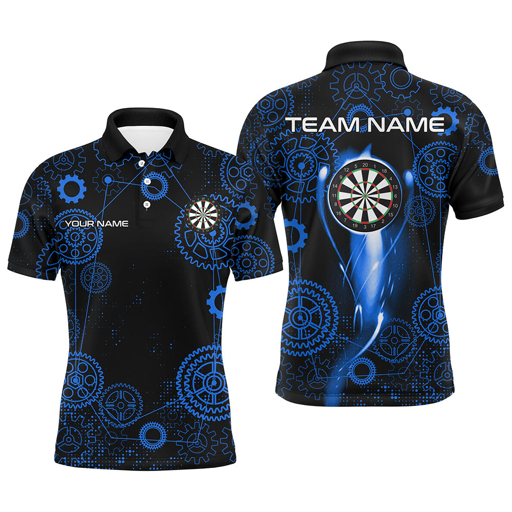 Blue Darts Gearwheel Pattern Custom Dart Shirts For Men, Dart Jerseys Darts League Team Uniform TDM3188