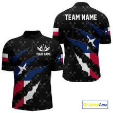 Load image into Gallery viewer, Personalized Texas Flag Darts Pattern Polo &amp; 1/4 Zip For Men Custom Texas Darts Team Jerseys TDM5418