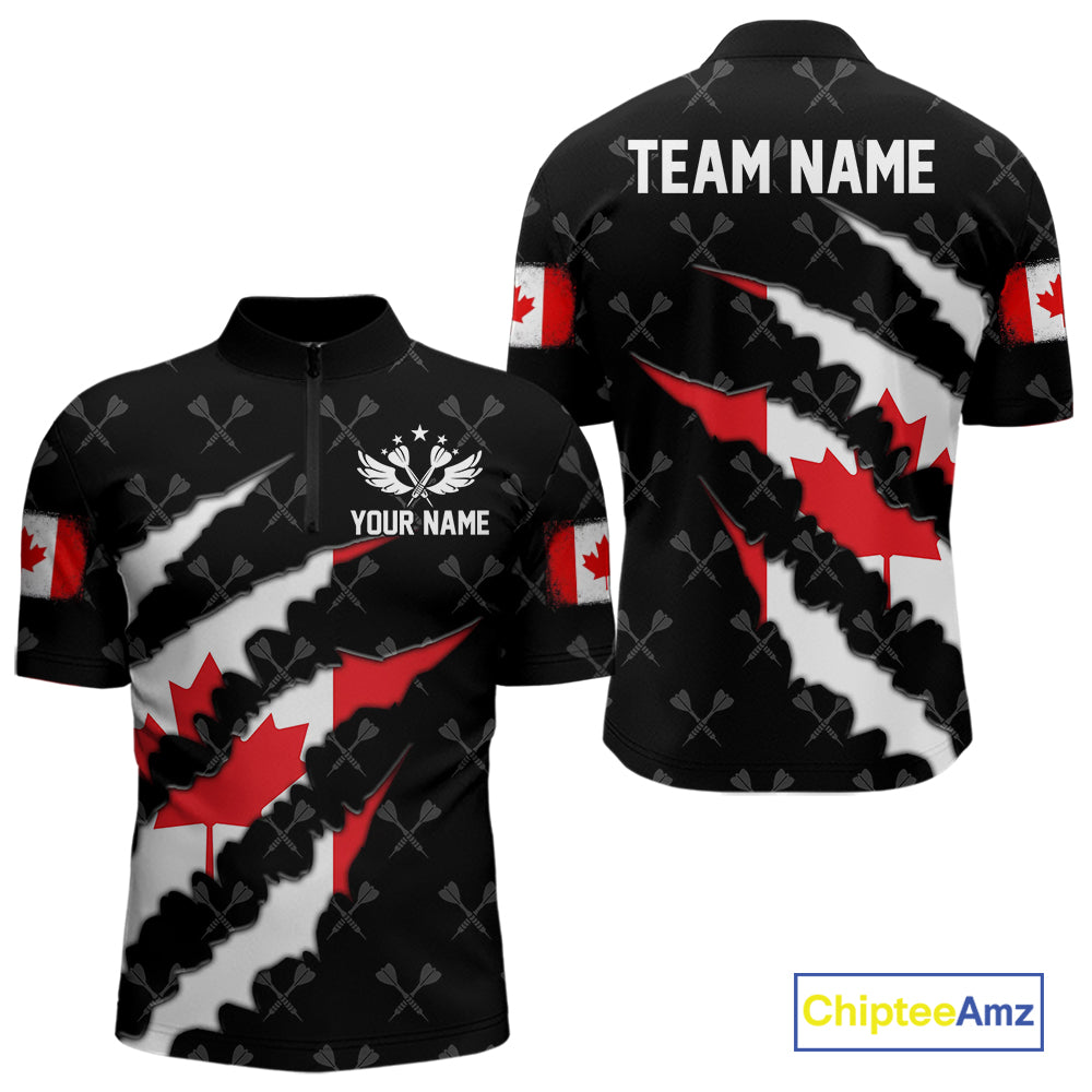 Personalized Canada Flag Darts Pattern Polo & 1/4 Zip For Men Custom Canadian Darts Team Jerseys TDM5419