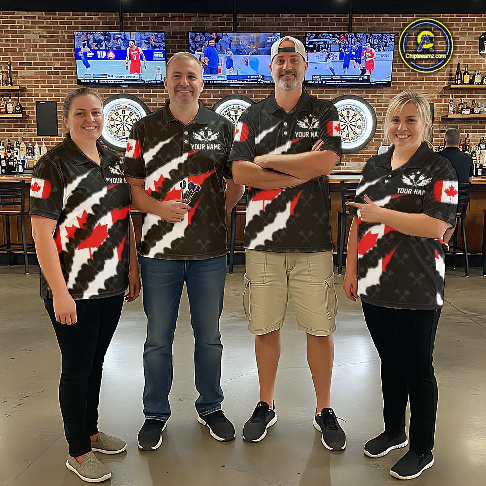 Personalized Canada Flag Darts Pattern Polo & 1/4 Zip For Men Custom Canadian Darts Team Jerseys TDM5419