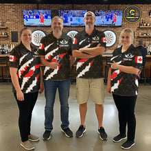 Load image into Gallery viewer, Personalized Canada Flag Darts Pattern Polo &amp; 1/4 Zip For Men Custom Canadian Darts Team Jerseys TDM5419