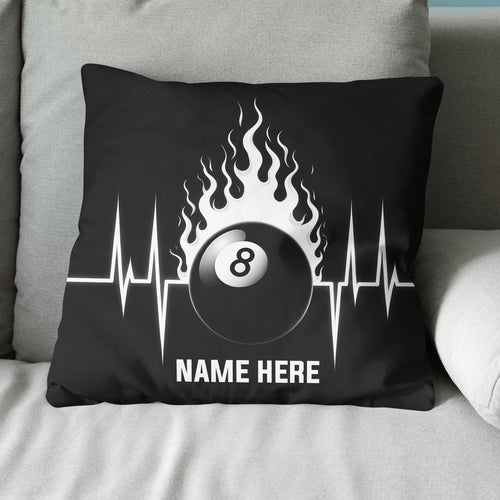 Funny Heartbeat Pulse 8 Ball Flame Custom Black Pillow, Billiard Pillows TDM0892