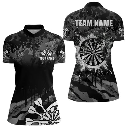 Black Grey Grunge Camo Darts Shirt For Women Custom Dart Jersey Pocket Option TDM3539
