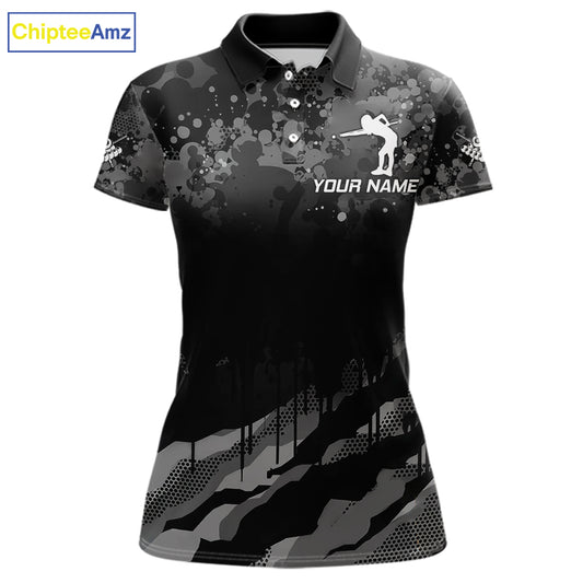 Personalized Grunge Camo Billiard Shirts For Women, 8 Ball Pool Team Jersey Polo & 1/4 Zip TDM5903