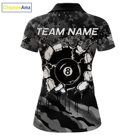 Personalized Grunge Camo Billiard Shirts For Women, 8 Ball Pool Team Jersey Polo & 1/4 Zip TDM5903