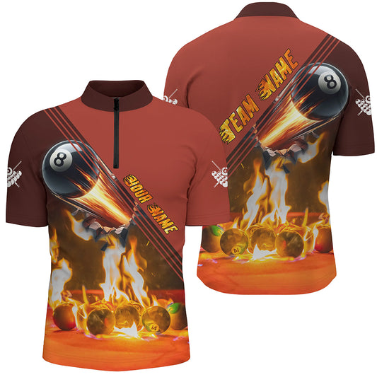 Personalized 3D Fire Billiard Balls Men Quarter-Zip Shirts, 8 Ball Billiard Attire Jerseys TDM1206