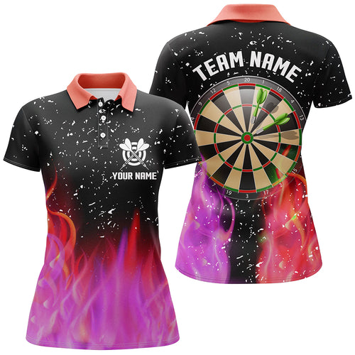 3D Red And Pink Fire Dartboard Women Darts Polo Shirts Custom Dart Shirts For Team Dart Jerseys TDM1213