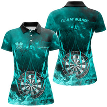 Load image into Gallery viewer, Personalized Turquoise 3D Darts Board On Fire Women Darts Shirts Custom Flame Darts Shirts For Player TDM1789