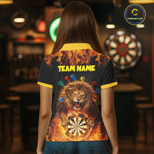 Load image into Gallery viewer, Personalized Fire Flame Lion Darts Shirt For Women Custom Darts Jersey Team Polo &amp; Quarter Zip TDM6311