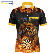 Load image into Gallery viewer, Personalized Fire Flame Tiger Darts Shirt For Men Custom Darts Jersey Team Polo &amp; Quarter Zip TDM6312