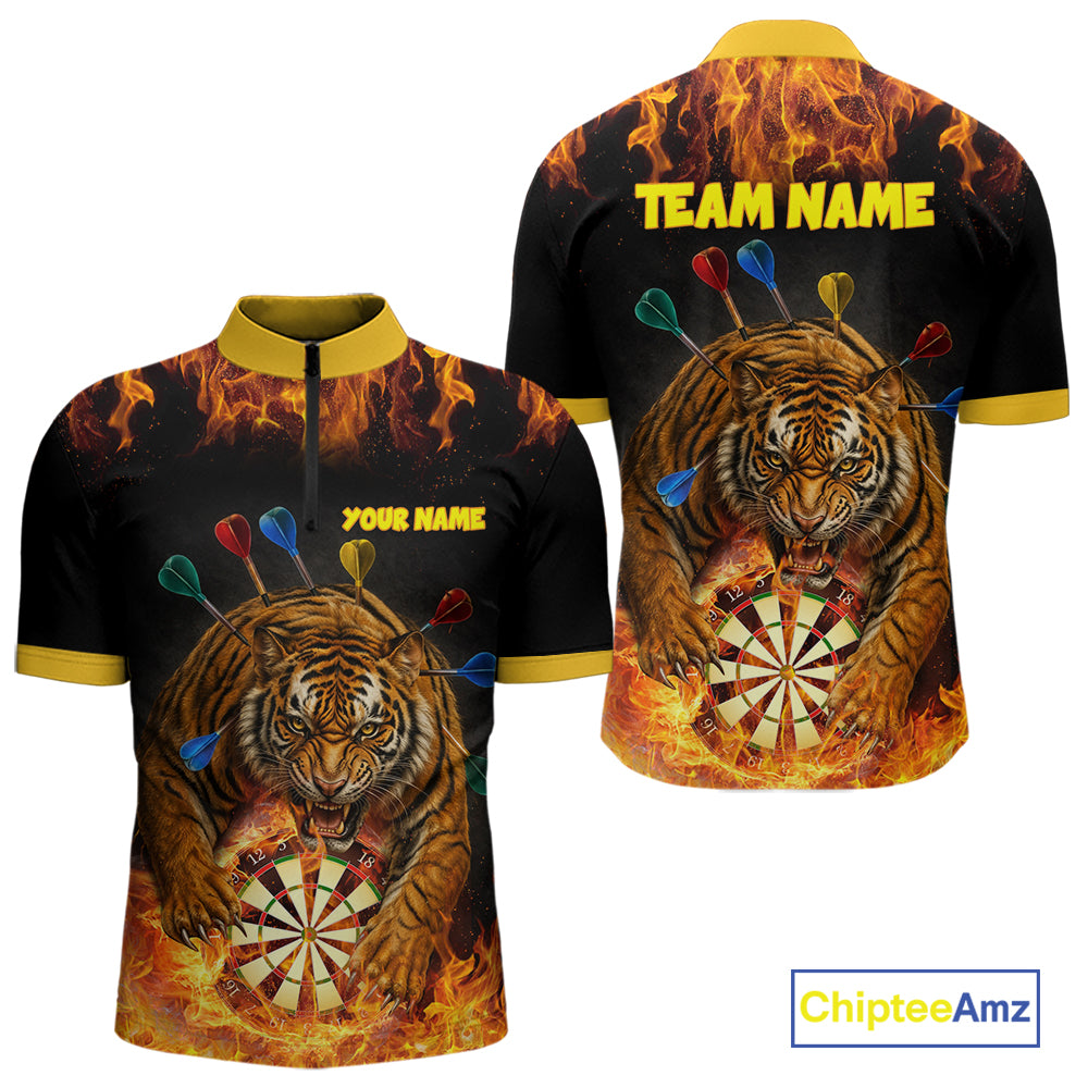 Personalized Fire Flame Tiger Darts Shirt For Men Custom Darts Jersey Team Polo & Quarter Zip TDM6312