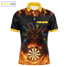 Load image into Gallery viewer, Personalized Dragon Flame Lion Darts Shirt For Men Custom Darts Jersey Team Polo &amp; Quarter Zip TDM6313