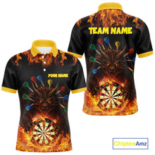 Load image into Gallery viewer, Personalized Dragon Flame Lion Darts Shirt For Men Custom Darts Jersey Team Polo &amp; Quarter Zip TDM6313