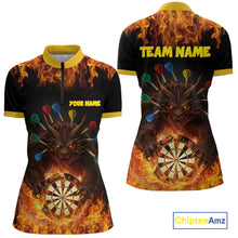 Load image into Gallery viewer, Personalized Dragon Flame Lion Darts Shirt For Women Custom Darts Jersey Team Polo &amp; Quarter Zip TDM6313