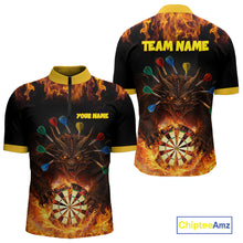 Load image into Gallery viewer, Personalized Dragon Flame Lion Darts Shirt For Men Custom Darts Jersey Team Polo &amp; Quarter Zip TDM6313