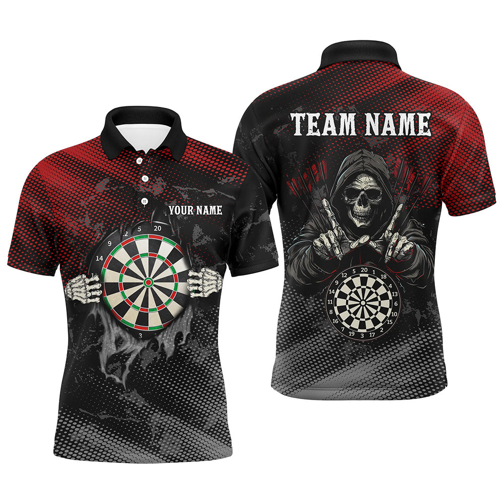 Red And Black Death Skeleton Custom Darts Shirts For Men, Personalized Skull Darts Team Jerseys TDM1987