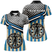 Load image into Gallery viewer, Personalized Blue Retro American Flag Darts Shirts For Women Custom Patriotic Darts Player Jerseys TDM1992