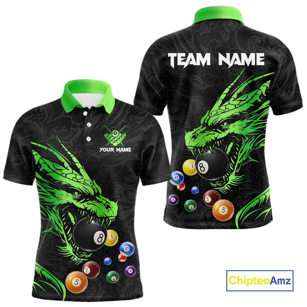Personalized Green Black 3D Dragon Billiard Balls Pool Shirt For Men, Billiard League Team Jersey TDM4341