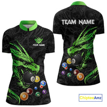 Load image into Gallery viewer, Personalized Green Black 3D Dragon Billiard Balls Pool Shirt For Women, Billiard League Team Jersey TDM4341