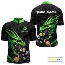 Load image into Gallery viewer, Personalized Green Black 3D Dragon Billiard Balls Pool Shirt For Men, Billiard League Team Jersey TDM4341