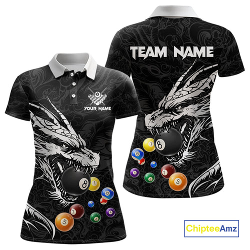 Personalized White Black 3D Dragon Billiard Balls Pool Shirt For Women, Billiard League Team Jersey TDM4342