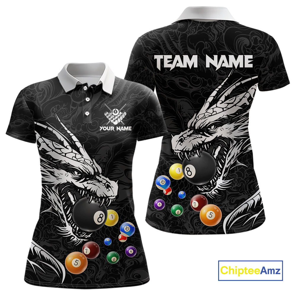 Personalized White Black 3D Dragon Billiard Balls Pool Shirt For Women, Billiard League Team Jersey TDM4342