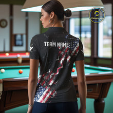 Load image into Gallery viewer, Customized Grunge US Flag Smoke Billiard Polo &amp; 1/4 Zip For Women, Patriotic 8 Ball Pool Team Jersey TDM4546