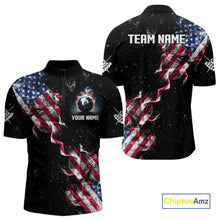 Load image into Gallery viewer, Customized Grunge US Flag Smoke Billiard Polo &amp; 1/4 Zip For Men, Patriotic 8 Ball Pool Team Jersey TDM4546